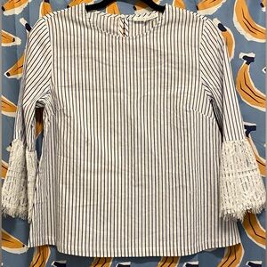 Striped Blouse with Lace Sleeves